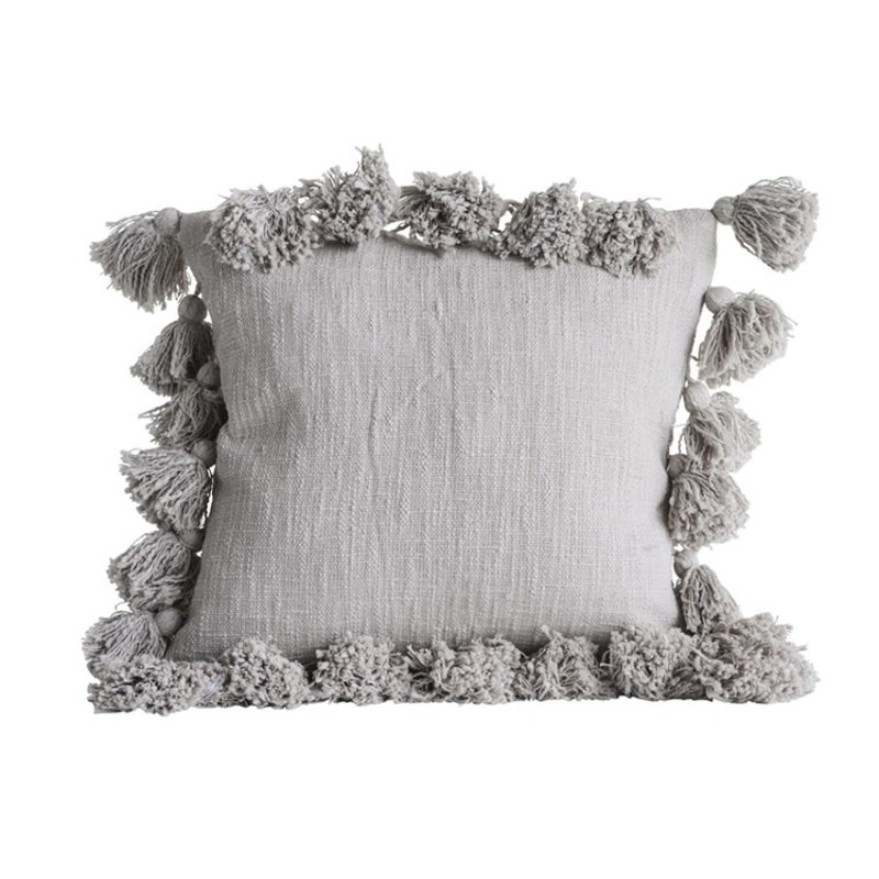 Grey Pillow With Tassels