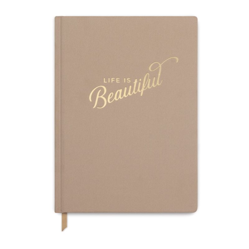 Life is beautiful hardbound journal in taupe