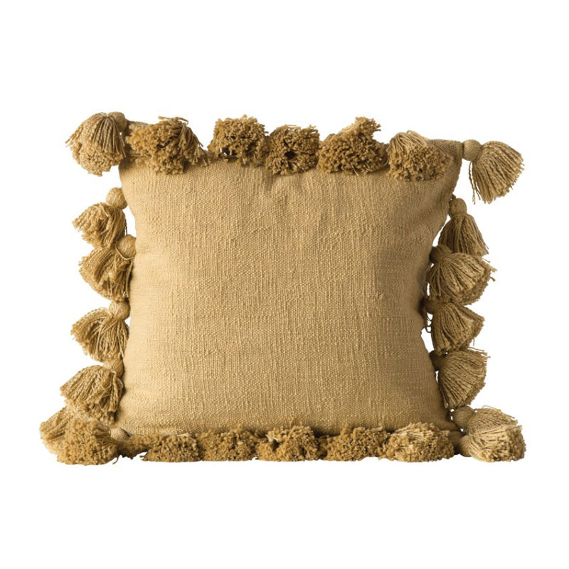 Mustard pillow with tassels