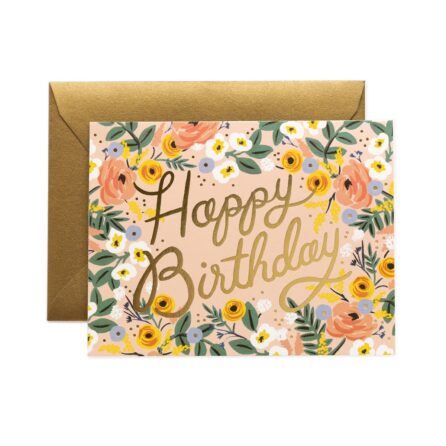 Rosé Floral with Script Birthday Greeting Card